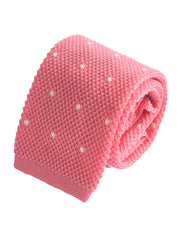 Compact weave pindot cotton knitted tie - Pink