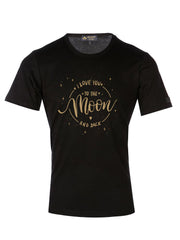 'I Love You The Moon' Text Vintage Black T-Shirt
