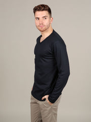 Luxurious Supima cotton Long Sleeve V Neck - Navy t-shirt