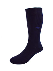 NARROW RIBBED COTTON LISLE TAILORED SOCKS - NAVY