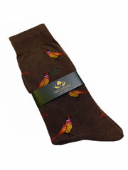 PHEASANT MOTIF SOFT COTTON SOCKS – MOCHA