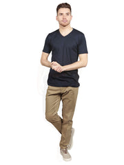 Male model wearing Supima cotton Short Sleeve V Neck - Grey t-shirt