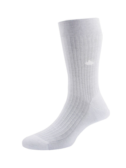 NARROW RIBBED COTTON LISLE TAILORED SOCKS - WHITE